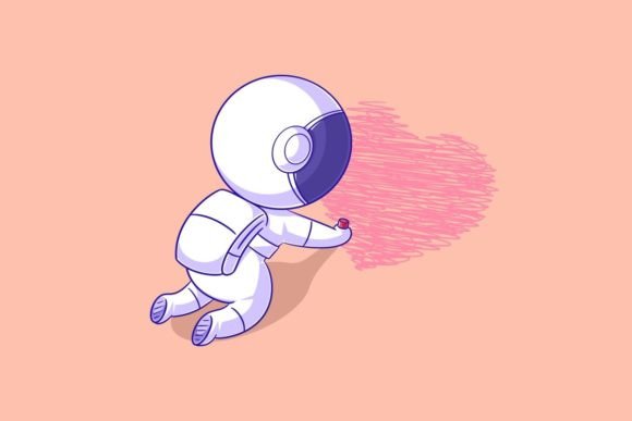 Astronaut Drawing a Red Heart: Cosmic Design Asset