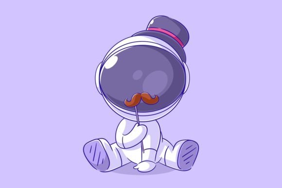 Astronaut in a Hat and Mustache: A Whimsical Design Asset