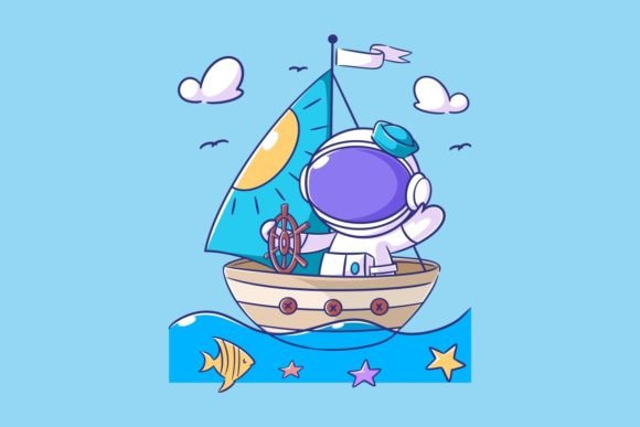 Astronaut is Driving a Boat in the Sea: A Surreal Design Asset