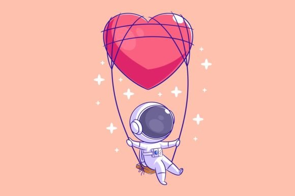 Astronaut Playing Heart Balloon Swing: A Design Asset for Modern Branding