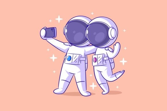 Astronaut Taking Selfie with His Friend: A Design Asset