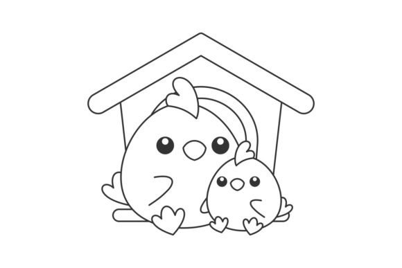 Charming Hen and Chick Line Art for Creative Projects