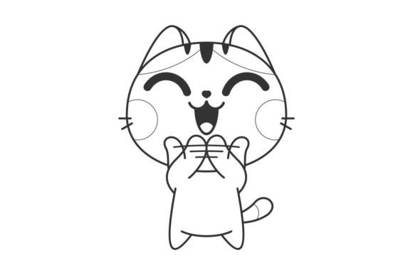 Charming Line Art: The Cute Cat is Clapping Style