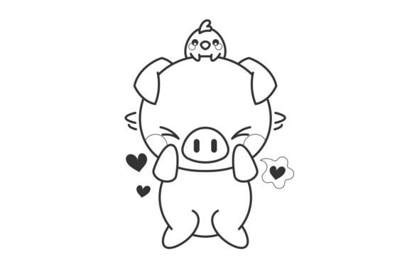 Charming Vector Art: Cute Pig Feeling Love Line Style