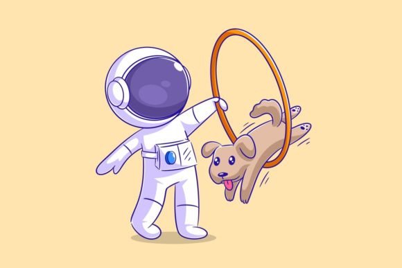 Creative Design with Astronaut Playing Jump with Dog
