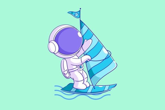 Creative Design with Astronaut Playing Windsurfing