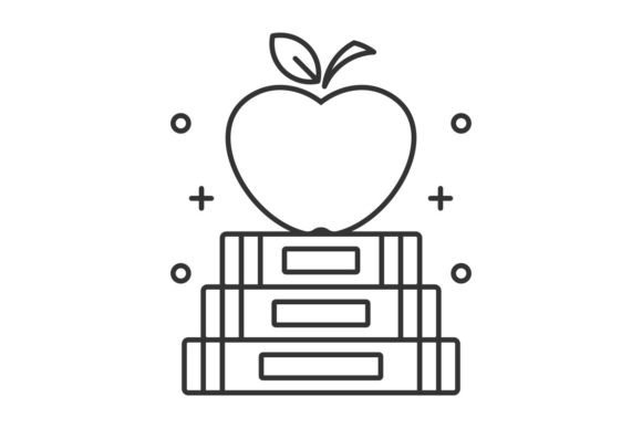 Cute Apple on Book Stack Cartoon Line: A Designer's Delight