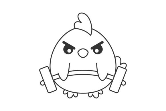 Cute Chicks Lift Weights Cartoon Line: Bold Design Assets