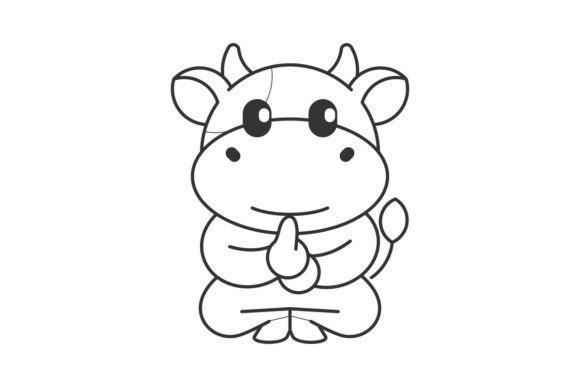 Cute Cow Ninja Cartoon Design: Versatile Line Art for Modern Projects