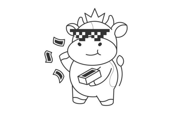 Cute King Cow Wearing Glasses Cartoon: A Modern Design Asset