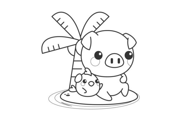 Cute Pig with Friends on Beach Vacation: A Design Asset
