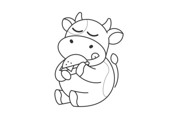 Playful Branding with a Cute Cow Eating Burger Cartoon Line