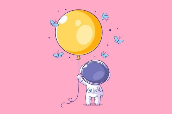 The Astronaut and Yellow Balloon: A Modern Design Asset